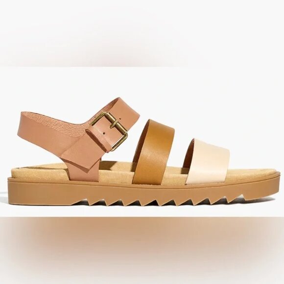 MADEWELL Women's ADDIE Neutrals Leather Colorblock Ankle Sandals 9 - Picture 2 of 9
